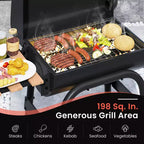 Barbecue au charbon Costway en forme de tonneau avec tablette latérale pliable, thermomètre intégré et étagère de rangement