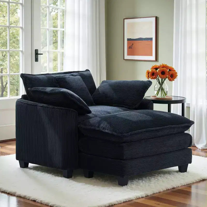 EHMKNP 40''W Comfy Cloud Sofa Armchair - Corduroy Oversized Chair & Ottoman Set, Plush Upholstery & Extra Deep Seat for Small Apartment Living Rooms