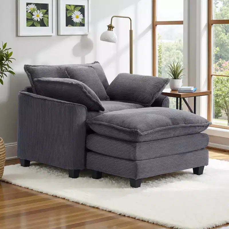 EHMKNP 40''W Comfy Cloud Sofa Armchair - Corduroy Oversized Chair & Ottoman Set, Plush Upholstery & Extra Deep Seat for Small Apartment Living Rooms
