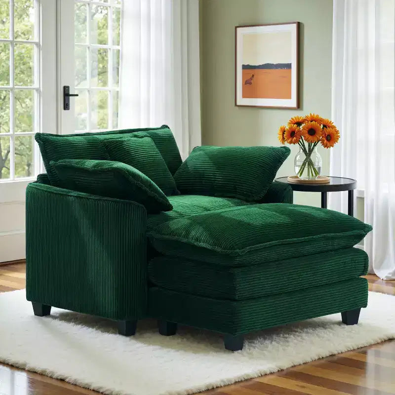 EHMKNP 40''W Comfy Cloud Sofa Armchair - Corduroy Oversized Chair & Ottoman Set, Plush Upholstery & Extra Deep Seat for Small Apartment Living Rooms