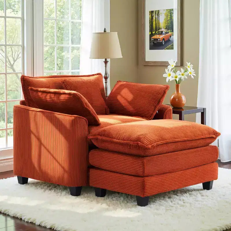 EHMKNP 40''W Comfy Cloud Sofa Armchair - Corduroy Oversized Chair & Ottoman Set, Plush Upholstery & Extra Deep Seat for Small Apartment Living Rooms