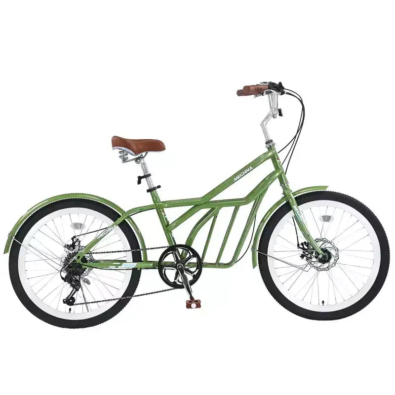 Okak 24IN Cruiser Bikes with Large Basket, 6 Speed Adult Bike with Steel Frame and Disk Brake, Commuter Bike for Men and Women