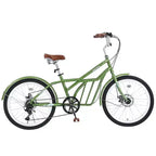 Okak 24IN Cruiser Bikes with Large Basket, 6 Speed Adult Bike with Steel Frame and Disk Brake, Commuter Bike for Men and Women