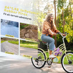 Okak 24IN Cruiser Bikes with Large Basket, 6 Speed Adult Bike with Steel Frame and Disk Brake, Commuter Bike for Men and Women