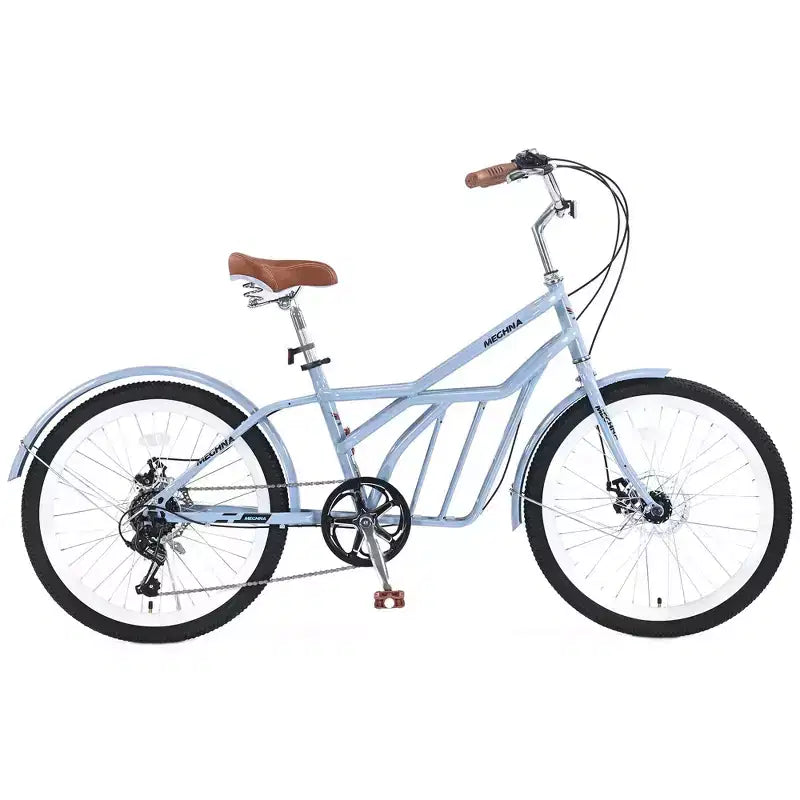 Okak 24IN Cruiser Bikes with Large Basket, 6 Speed Adult Bike with Steel Frame and Disk Brake, Commuter Bike for Men and Women