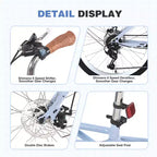 Okak 24IN Cruiser Bikes with Large Basket, 6 Speed Adult Bike with Steel Frame and Disk Brake, Commuter Bike for Men and Women