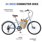 Okak 24IN Cruiser Bikes with Large Basket, 6 Speed Adult Bike with Steel Frame and Disk Brake, Commuter Bike for Men and Women