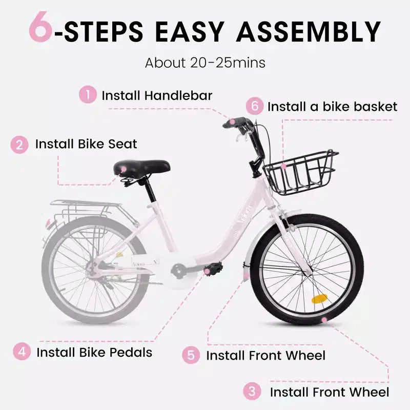 Okak 20IN Kids Bike with Lightweight Steel Frame, Kids Cruiser Bikes with Coaster Brake & V-Brake, Mini Bike with Chain Guard & Rear Rack