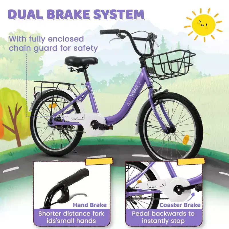 Okak 20IN Kids Bike with Lightweight Steel Frame, Kids Cruiser Bikes with Coaster Brake & V-Brake, Mini Bike with Chain Guard & Rear Rack