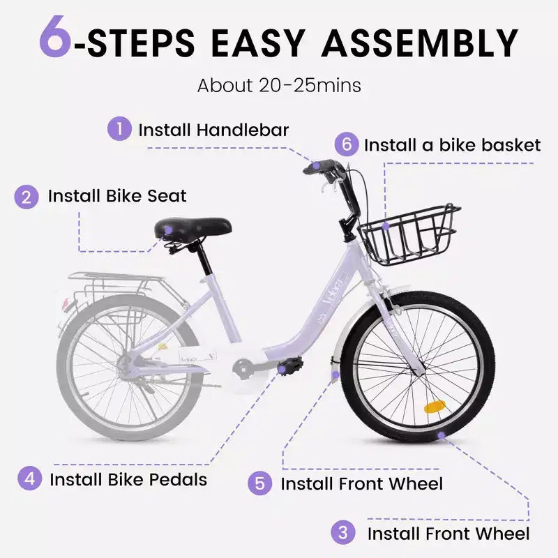 Okak 20IN Kids Bike with Lightweight Steel Frame, Kids Cruiser Bikes with Coaster Brake & V-Brake, Mini Bike with Chain Guard & Rear Rack