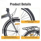 Okak 24IN Folding Bike with Fenders and Dual V-Brake, City Commuter Bicycle with Steel Frame and Shelf, Cruiser Bikes for Men and Women