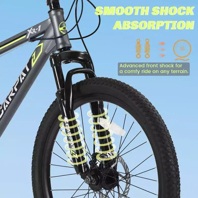 Okak 24IN Mountain Bike with Daul Disc Brakes and Front Suspension, Kids Bike with 21 Speed and Steel Frame, Bicycle for Boys, Girls