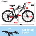 Okak 24IN Mountain Bike with Daul Disc Brakes and Front Suspension, Kids Bike with 21 Speed and Steel Frame, Bicycle for Boys, Girls