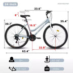 Okak 24/26IN Mountain Bike with Carbon Steel Frame, Adult Bike with 21-Speed System and Dual V-Brake, Kids Dirt Bike for Adult and Teens