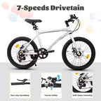 Okak 20IN Toddler Bike with 7-Speed and Steel Frame, Kids Bike with Dual Disc Brakes and 1.75IN Tires, Kids Cruiser Bikes for Boys & Girls