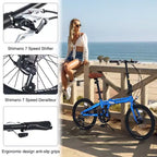Vélo Pliant Okak 20 pouces avec Cadre Léger en Aluminium, Vélo de Ville 7 Vitesses avec Selle et Guidon Réglables pour les Trajets Urbains, Bleu