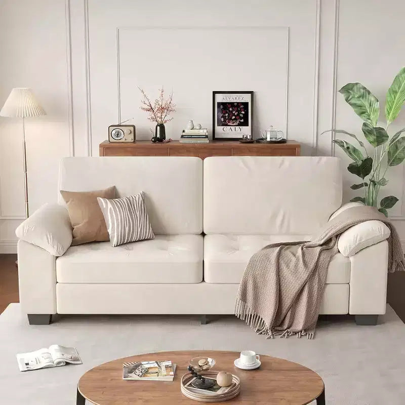 Canapé 3 places GustoWave Modern, Loveseat surdimensionné de 228 cm en velours avec accoudoirs spacieux et moelleux, canapé capitonné confortable