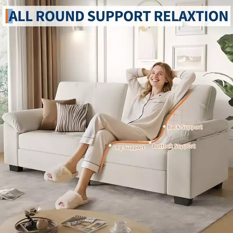 Canapé 3 places GustoWave Modern, Loveseat surdimensionné de 228 cm en velours avec accoudoirs spacieux et moelleux, canapé capitonné confortable