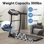 Folding Treadmill for Home with Incline & Heart Rate Sensor, 2.5HP Quiet Motor, USB Charging, Portable Running Walking Machine, 300lbs Capacity