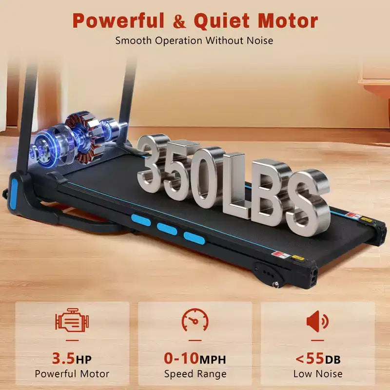 3.5HP Foldable Treadmill for Home with Incline, 10MPH, 350Lbs Capacity, Heart Rate Sensors, Type-C & USB Charging, Bluetooth Speaker