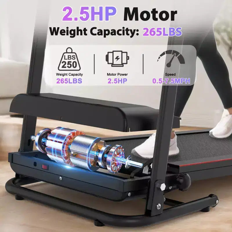 Tapis roulant électrique pliable 2,5 CV avec inclinaison, vitesse 12 km/h, capteur de fréquence cardiaque, musique Bluetooth, porte-gobelet pour salle de sport à domicile