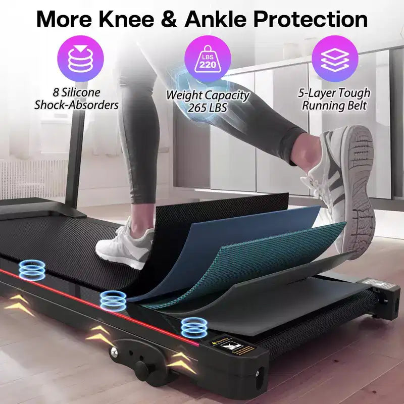 Tapis roulant électrique pliable 2,5 CV avec inclinaison, vitesse 12 km/h, capteur de fréquence cardiaque, musique Bluetooth, porte-gobelet pour salle de sport à domicile