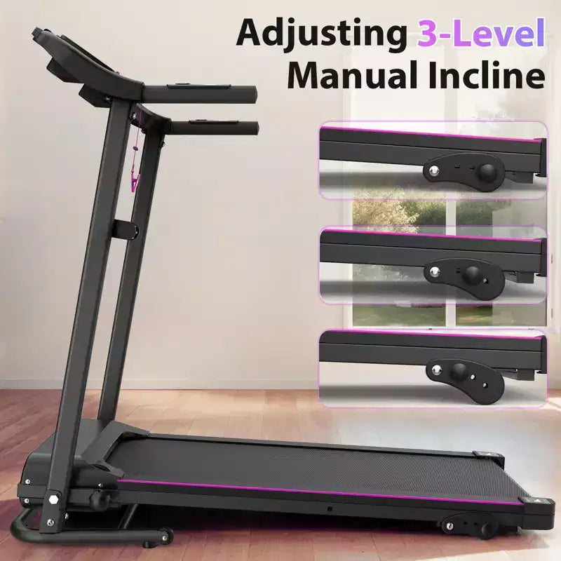 Tapis roulant électrique pliable 2,5 CV avec inclinaison, vitesse 12 km/h, capteur de fréquence cardiaque, musique Bluetooth, porte-gobelet pour salle de sport à domicile
