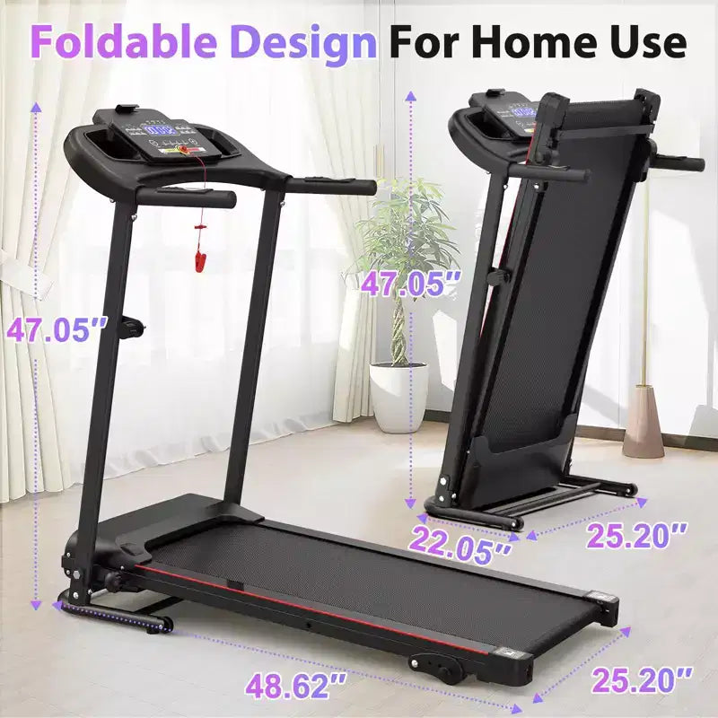 Tapis roulant électrique pliable 2,5 CV avec inclinaison, vitesse 12 km/h, capteur de fréquence cardiaque, musique Bluetooth, porte-gobelet pour salle de sport à domicile