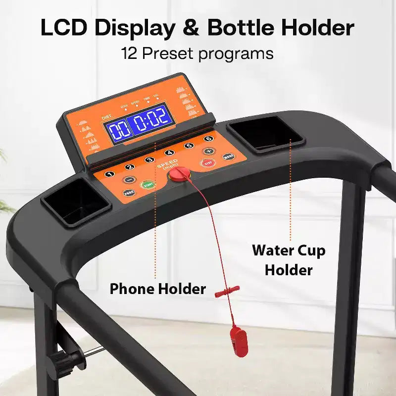 Foldable Walking Treadmill for Seniors with Extended Handrails, APP Control Option, Portable Design, 300LBS Weight Capacity