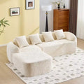 Beige Chenille L-Shape Sofa w/ Curved Arms & 4 Pillows  Neutral, Plush, Space-Smart