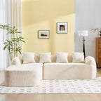 Canapé d'angle en chenille beige avec accoudoirs arrondis et 4 coussins Neutre, Douillet, Gain de place
