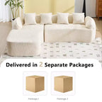 Canapé d'angle en chenille beige avec accoudoirs arrondis et 4 coussins Neutre, Douillet, Gain de place