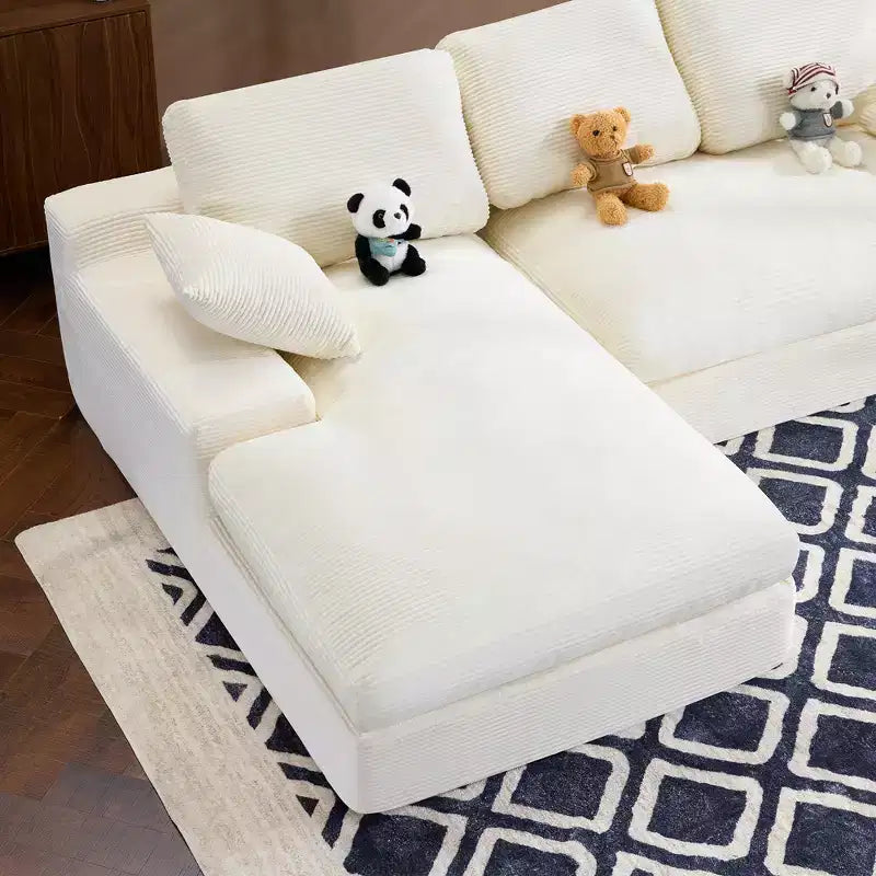 Canapé confortable en velours côtelé blanc avec 5 coussins – L'indispensable du salon douillet