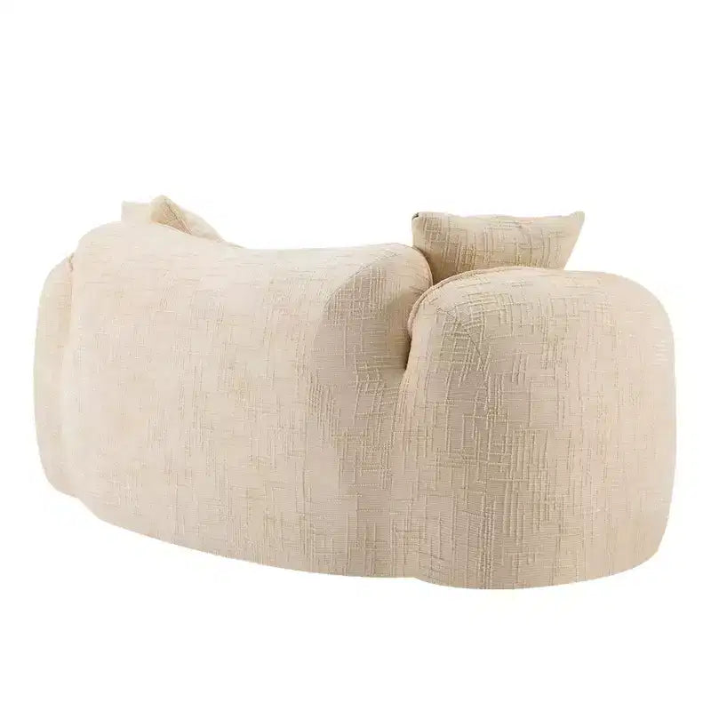 Canapé beige courbé 2 places avec accoudoirs et 2 coussins – Petit format, idéal pour toutes les pièces
