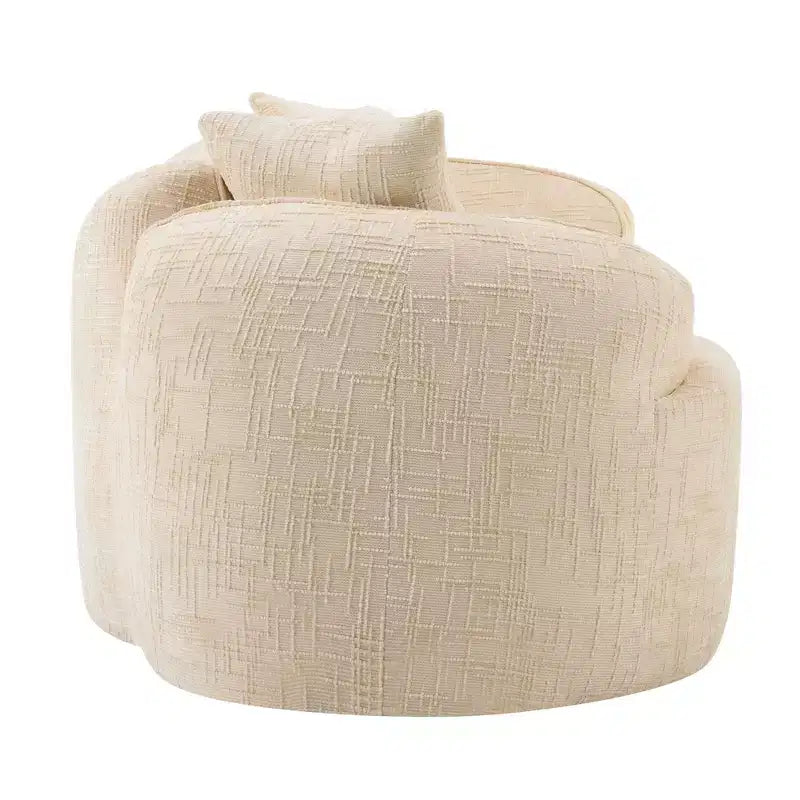 Canapé beige courbé 2 places avec accoudoirs et 2 coussins – Petit format, idéal pour toutes les pièces