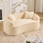 Canapé beige courbé 2 places avec accoudoirs et 2 coussins – Petit format, idéal pour toutes les pièces