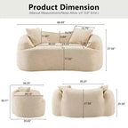 Canapé beige courbé 2 places avec accoudoirs et 2 coussins – Petit format, idéal pour toutes les pièces