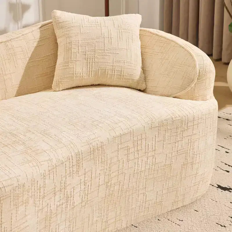 Canapé beige courbé 2 places avec accoudoirs et 2 coussins – Petit format, idéal pour toutes les pièces