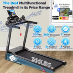 Tapis de course à domicile, tapis roulant électrique pliable portable avec inclinaison réglable, contrôle par application, 64 programmes, capacité de 136 kg, 12 km/h