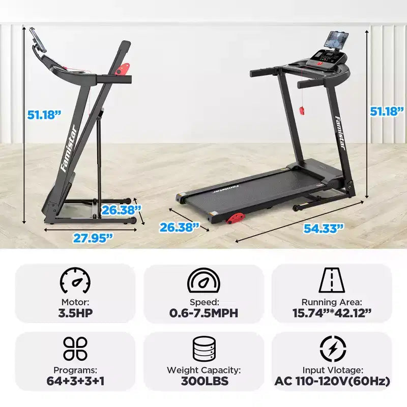 Tapis de course à domicile, tapis roulant électrique pliable portable avec inclinaison réglable, contrôle par application, 64 programmes, capacité de 136 kg, 12 km/h