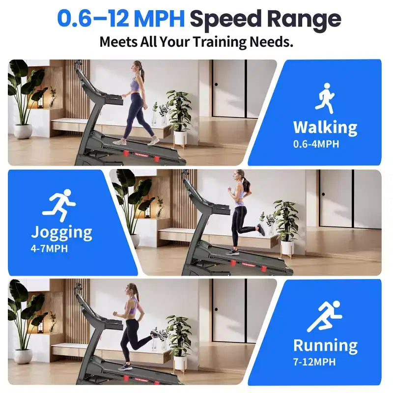 Tapis de course pliable 5 CV pour la maison avec inclinaison automatique de 15 %, capacité de 180 kg, tapis de course portable 16 km/h, 64+7 programmes, entraînement personnalisé avec application