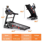 5.1HP Folding Treadmill for Home with 20% Auto Incline,300-400 LB Capacity,Adjustable iPad Holder, 12MPH Speed, 71 Programs,Knee Straps Gift