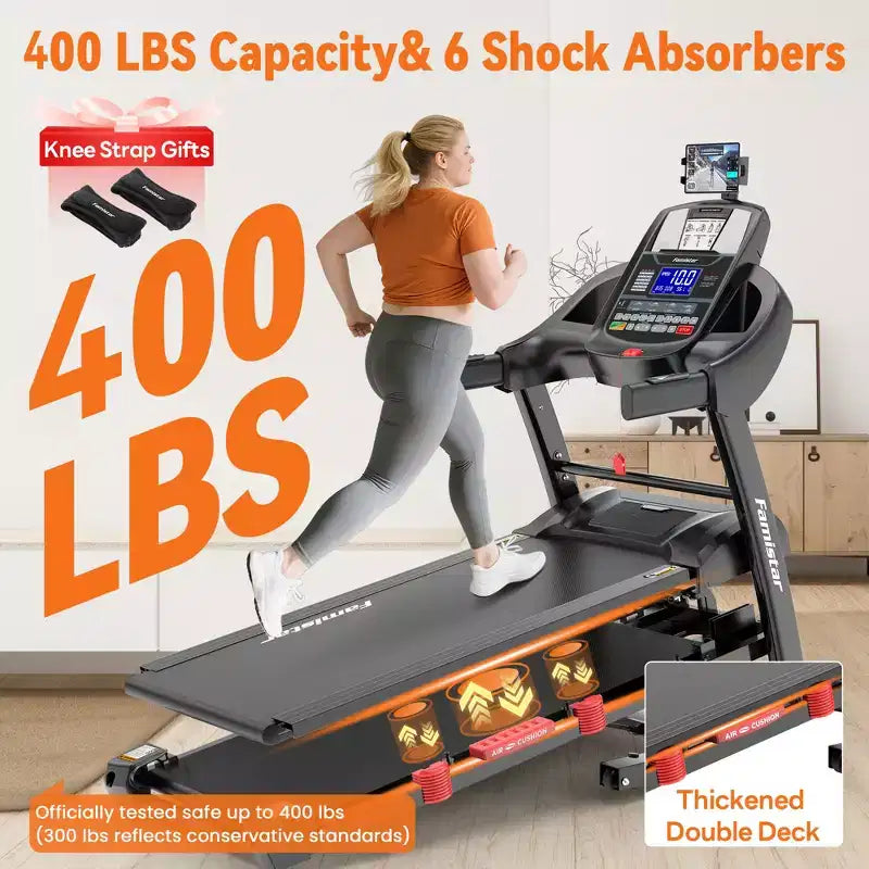 5.1HP Folding Treadmill for Home with 20% Auto Incline,300-400 LB Capacity,Adjustable iPad Holder, 12MPH Speed, 71 Programs,Knee Straps Gift