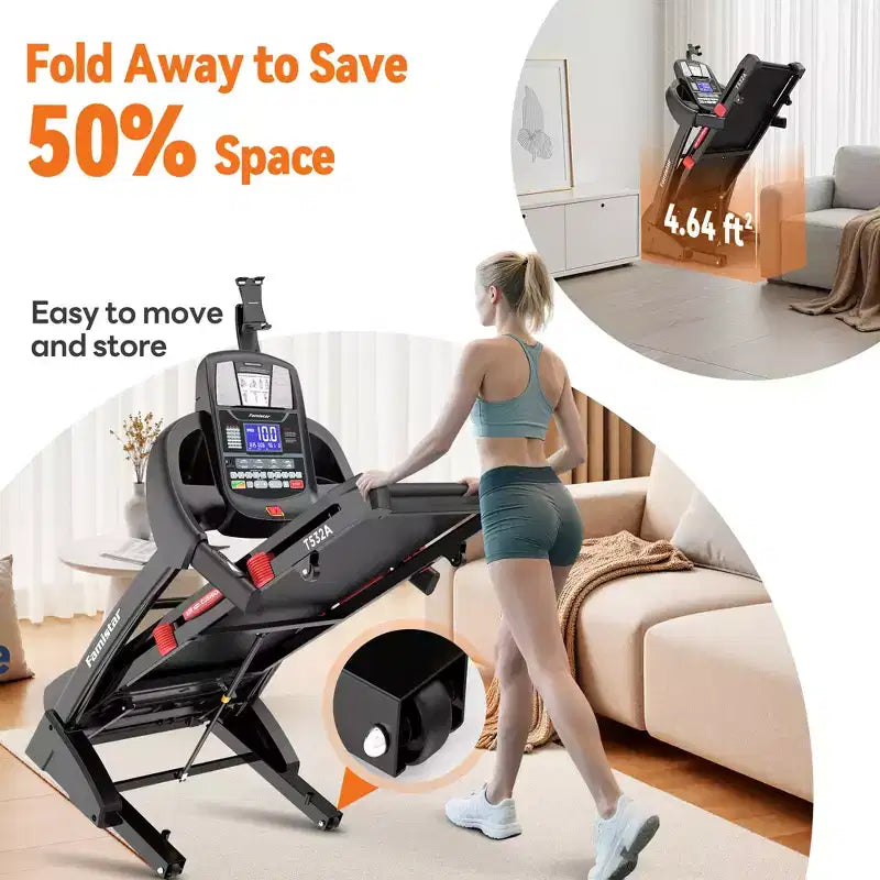 5.1HP Folding Treadmill for Home with 20% Auto Incline,300-400 LB Capacity,Adjustable iPad Holder, 12MPH Speed, 71 Programs,Knee Straps Gift