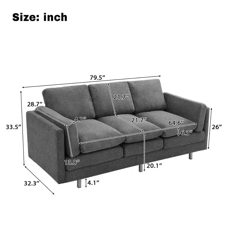 Christopher Knight Home Bonnet Canapé moderne 3 places en chenille de 79,5 po avec coussins de siège à double couche