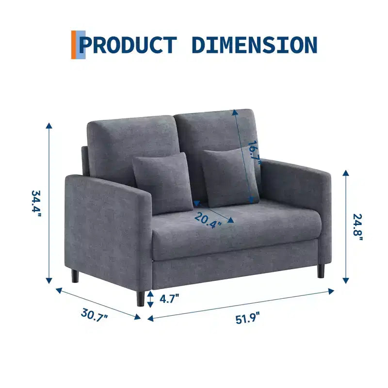51.9-inch lounge sofa, chenille double reading sofa, suitable for bedrooms, tool-free assembly living room decorative sofa, comfortable armchair