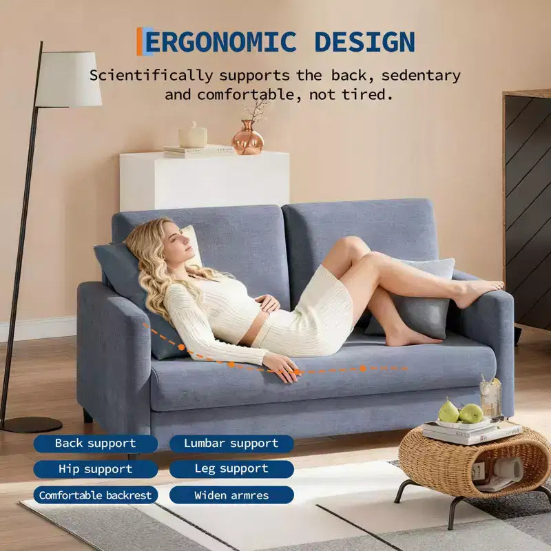 51.9-inch lounge sofa, chenille double reading sofa, suitable for bedrooms, tool-free assembly living room decorative sofa, comfortable armchair