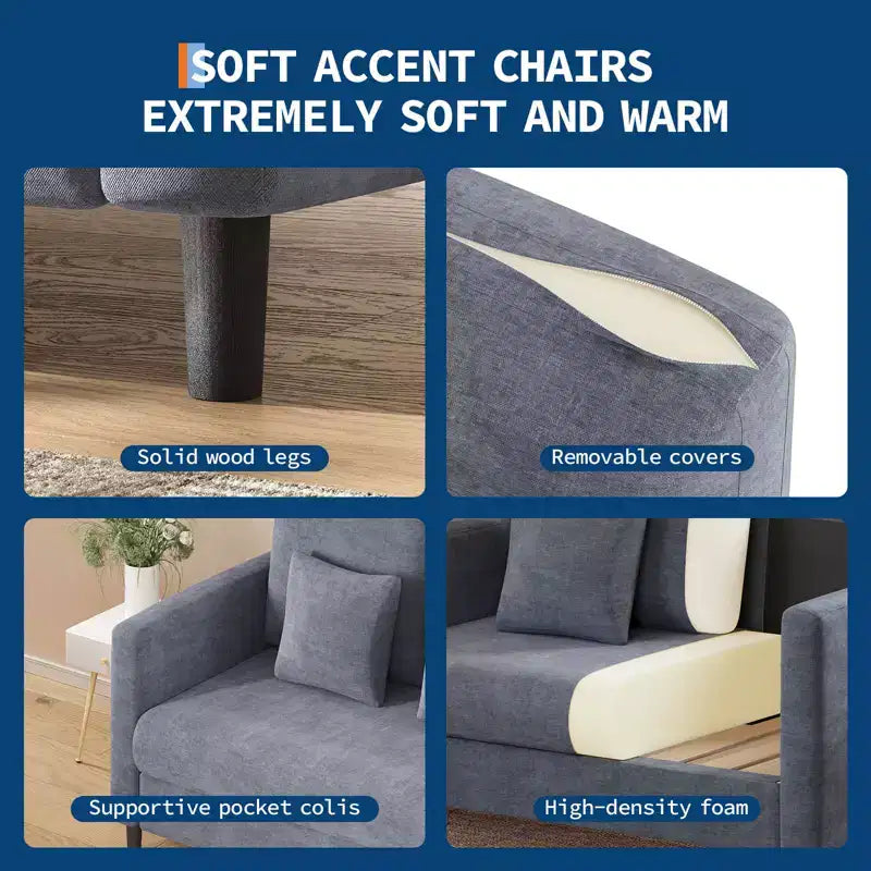 51.9-inch lounge sofa, chenille double reading sofa, suitable for bedrooms, tool-free assembly living room decorative sofa, comfortable armchair