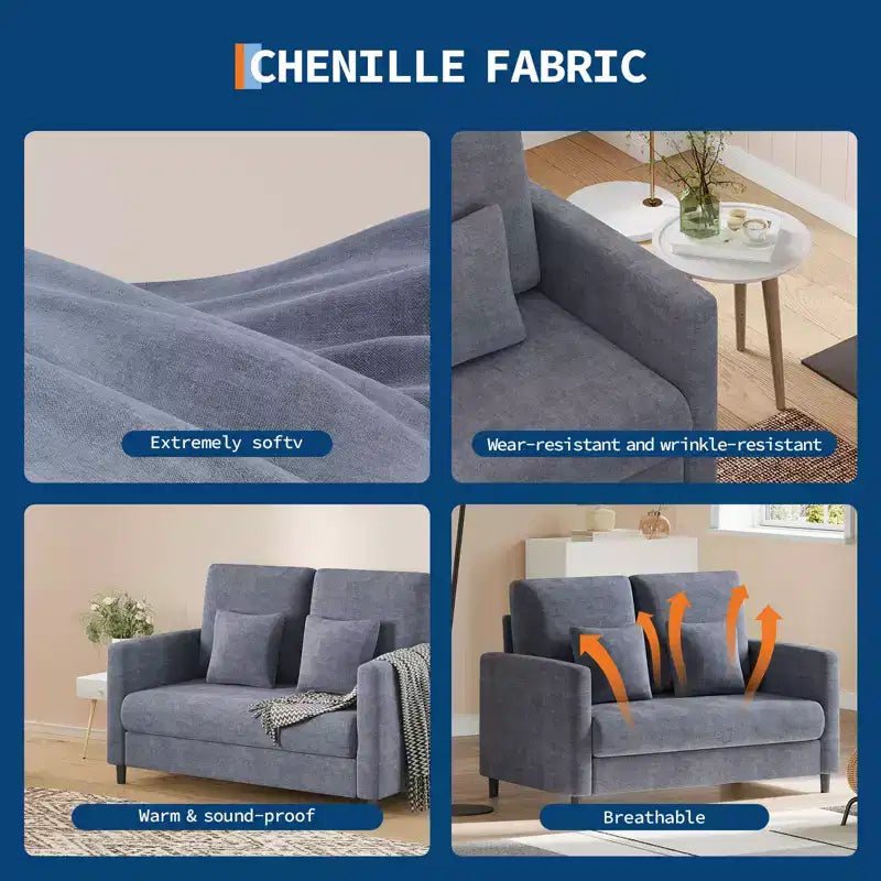 51.9-inch lounge sofa, chenille double reading sofa, suitable for bedrooms, tool-free assembly living room decorative sofa, comfortable armchair