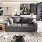EHMKNP Plush Corduroy 4-Seat Sofa,Modern Comfy Upholstered Sofa Cloud Couch,Deep Seat Couches with Soft Pillows and Movable Ottoman